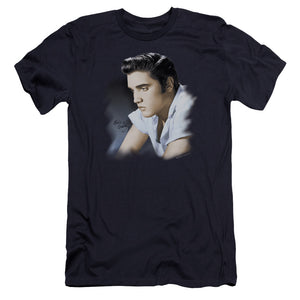 AN OFFCIALLY LICENSED ELVIS PRESLEY BLUE PROFILE MEN'S PREMIUM SLIM FIT T-SHIRT NAVY