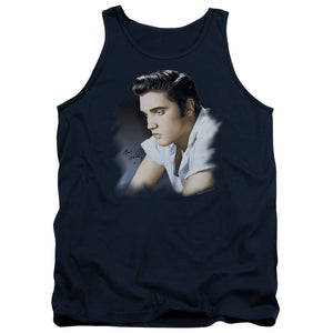 AN OFFCIALLY LICENSED ELVIS PRESLEY BLUE PROFILE ADULT UNISEX TANK TOP NAVY