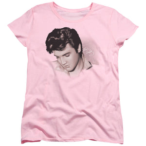 AN OFFCIALLY LICENSED ELVIS PRESLEY LOOKING DOWN WOMEN'S REGULAR FIT T-SHIRT PINK