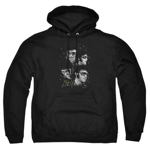 AN OFFCIALLY LICENSED ELVIS PRESLEY FACES ADULT UNISEX PULLOVER HOODIE BLACK
