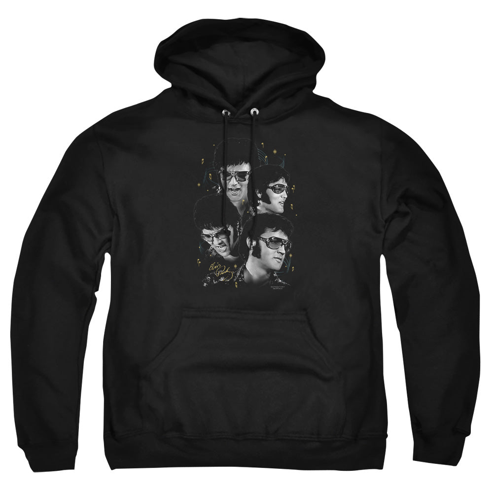 AN OFFCIALLY LICENSED ELVIS PRESLEY FACES ADULT UNISEX PULLOVER HOODIE BLACK