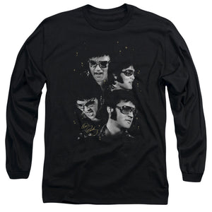 AN OFFCIALLY LICENSED ELVIS PRESLEY FACES MEN'S LONG SLEEVE T-SHIRT BLACK
