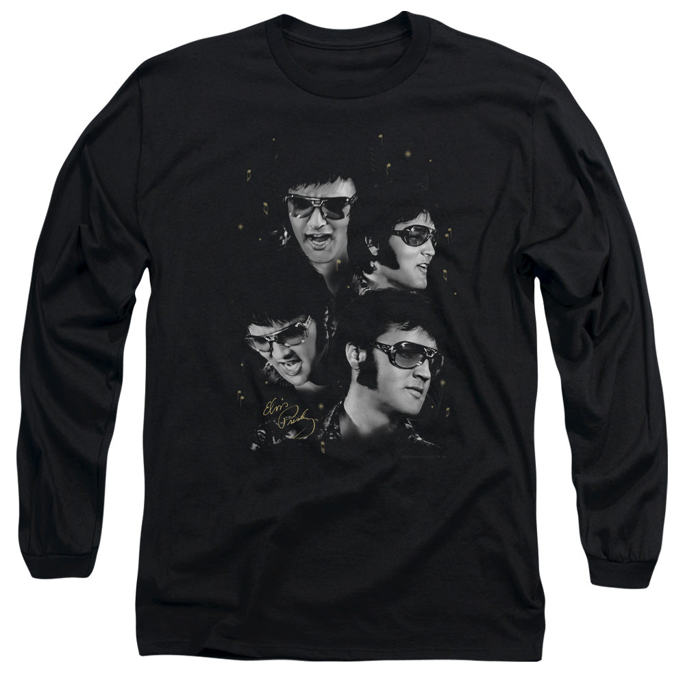 AN OFFCIALLY LICENSED ELVIS PRESLEY FACES MEN'S LONG SLEEVE T-SHIRT BLACK