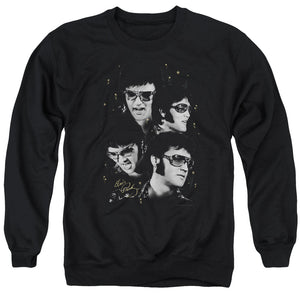 AN OFFCIALLY LICENSED ELVIS PRESLEY FACES ADULT UNISEX CREWNECK SWEATSHIRT BLACK