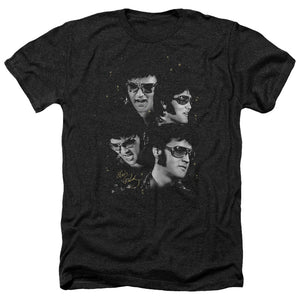 AN OFFCIALLY LICENSED ELVIS PRESLEY FACES MEN'S HEATHER T-SHIRT CHARCOAL