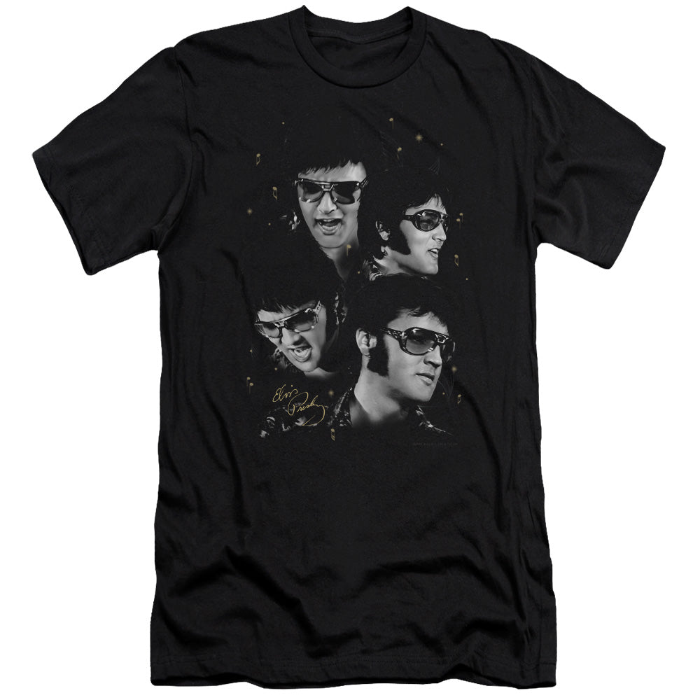 AN OFFCIALLY LICENSED ELVIS PRESLEY FACES MEN'S PREMIUM SLIM FIT T-SHIRT BLACK