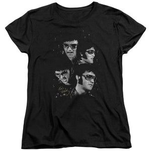AN OFFCIALLY LICENSED ELVIS PRESLEY FACES WOMEN'S REGULAR FIT T-SHIRT BLACK