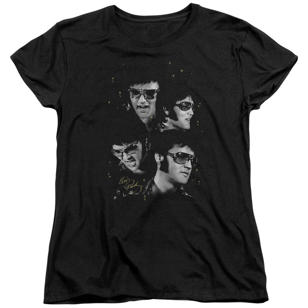 AN OFFCIALLY LICENSED ELVIS PRESLEY FACES WOMEN'S REGULAR FIT T-SHIRT BLACK