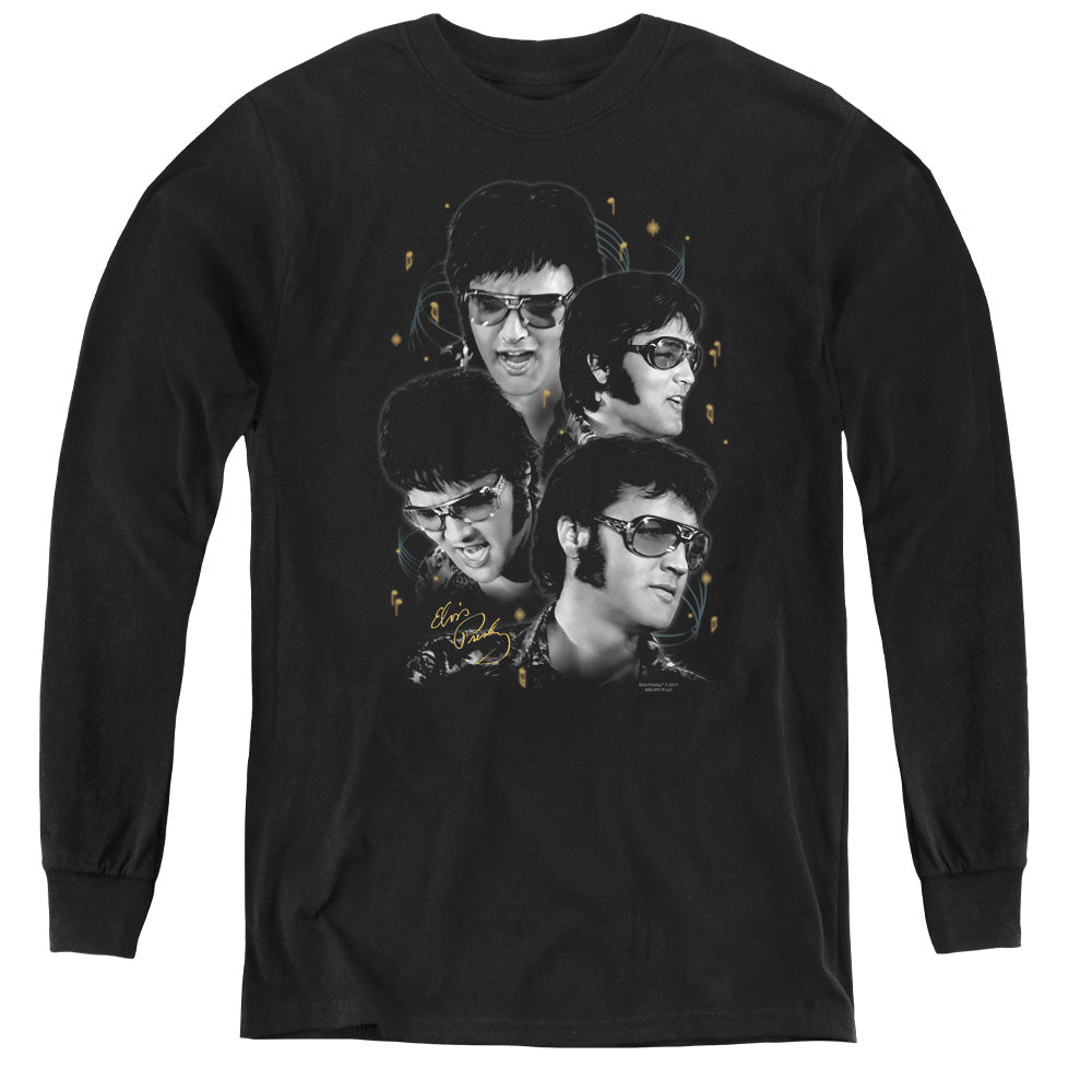 AN OFFCIALLY LICENSED ELVIS PRESLEY FACES YOUTH LONG SLEEVE T-SHIRT BLACK
