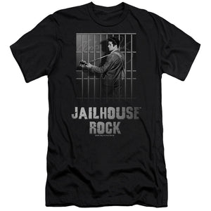 AN OFFCIALLY LICENSED ELVIS PRESLEY JAILHOUSE ROCK MEN'S PREMIUM SLIM FIT T-SHIRT BLACK