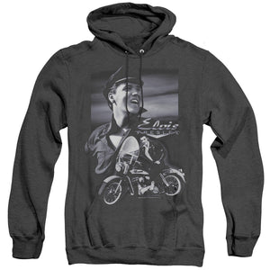 AN OFFCIALLY LICENSED ELVIS PRESLEY MOTORCYCLE ADULT UNISEX HEATHER PULLOVER HOODIE BLACK