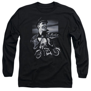 AN OFFCIALLY LICENSED ELVIS PRESLEY MOTORCYCLE MEN'S LONG SLEEVE T-SHIRT BLACK