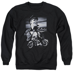 AN OFFCIALLY LICENSED ELVIS PRESLEY MOTORCYCLE ADULT UNISEX CREWNECK SWEATSHIRT BLACK