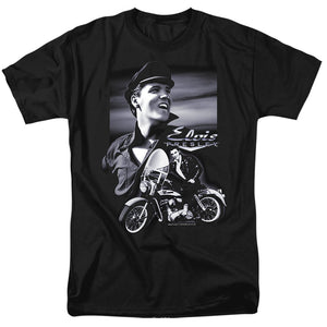 AN OFFCIALLY LICENSED ELVIS PRESLEY MOTORCYCLE MEN'S REGULAR FIT T-SHIRT BLACK