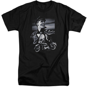 AN OFFCIALLY LICENSED ELVIS PRESLEY MOTORCYCLE MEN'S TALL FIT T-SHIRT BLACK