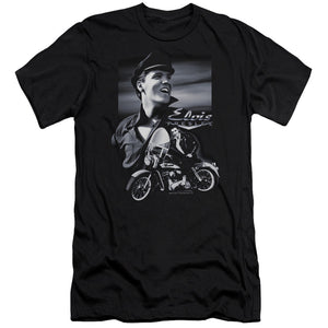 AN OFFCIALLY LICENSED ELVIS PRESLEY MOTORCYCLE MEN'S PREMIUM SLIM FIT T-SHIRT BLACK