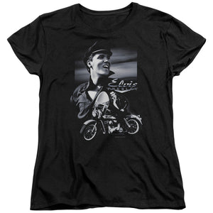 AN OFFCIALLY LICENSED ELVIS PRESLEY MOTORCYCLE WOMEN'S REGULAR FIT T-SHIRT BLACK