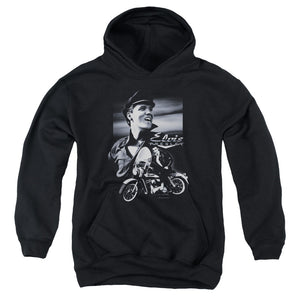 AN OFFCIALLY LICENSED ELVIS PRESLEY MOTORCYCLE YOUTH HOODIE BLACK