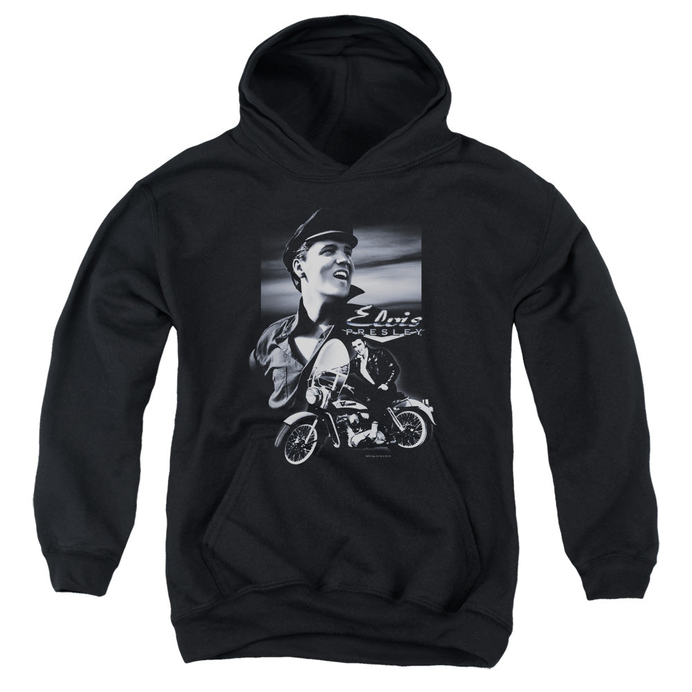AN OFFCIALLY LICENSED ELVIS PRESLEY MOTORCYCLE YOUTH HOODIE BLACK