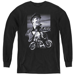 AN OFFCIALLY LICENSED ELVIS PRESLEY MOTORCYCLE YOUTH LONG SLEEVE T-SHIRT BLACK