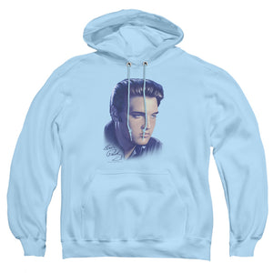 AN OFFCIALLY LICENSED ELVIS PRESLEY BIG PORTRAIT ADULT UNISEX PULLOVER HOODIE LIGHT BLUE