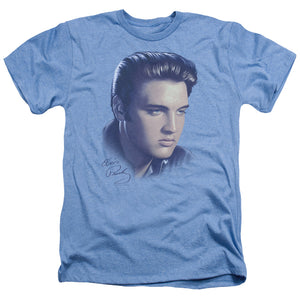 AN OFFCIALLY LICENSED ELVIS PRESLEY BIG PORTRAIT MEN'S HEATHER T-SHIRT LIGHT BLUE