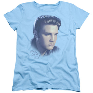 AN OFFCIALLY LICENSED ELVIS PRESLEY BIG PORTRAIT WOMEN'S REGULAR FIT T-SHIRT LIGHT BLUE