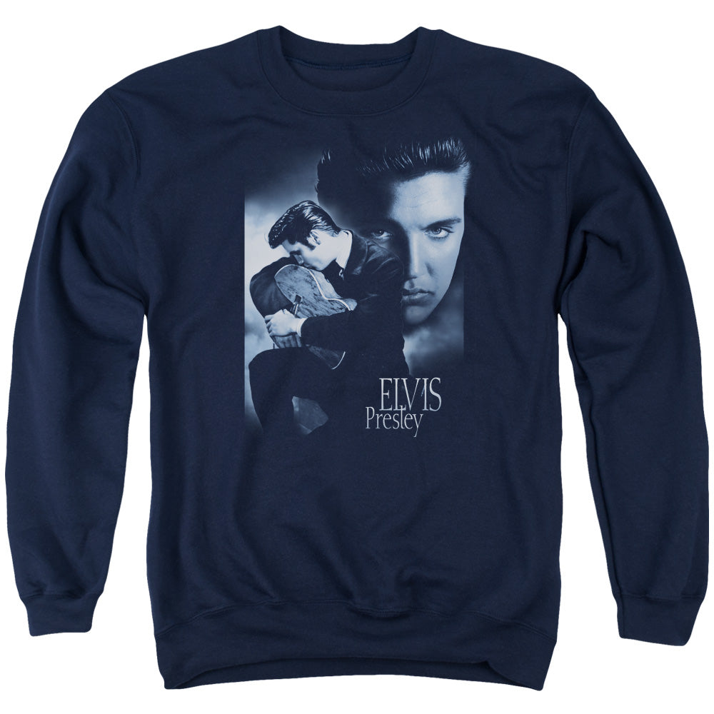 AN OFFCIALLY LICENSED ELVIS PRESLEY REVERENT ADULT UNISEX CREWNECK SWEATSHIRT NAVY