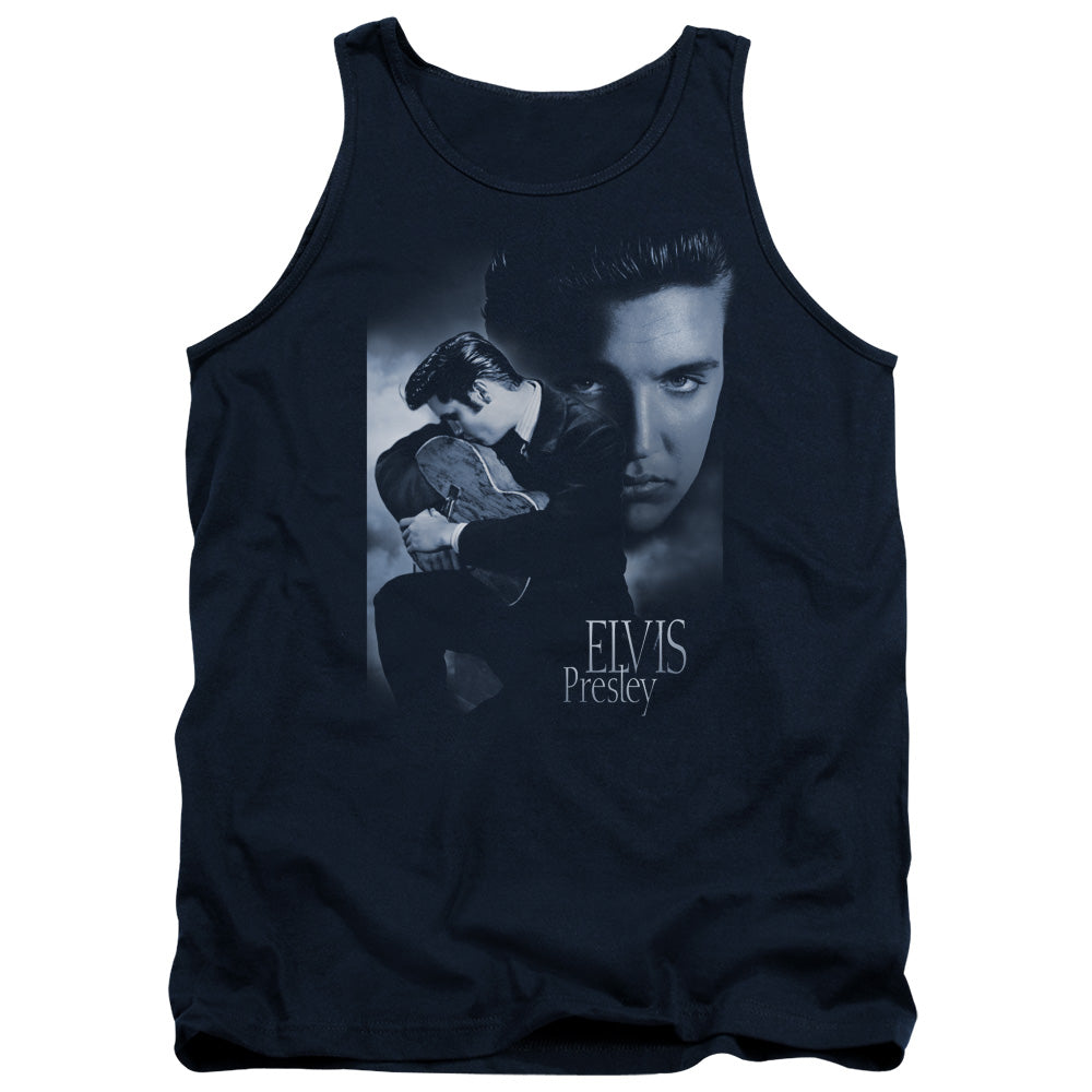 AN OFFCIALLY LICENSED ELVIS PRESLEY REVERENT ADULT UNISEX TANK TOP NAVY