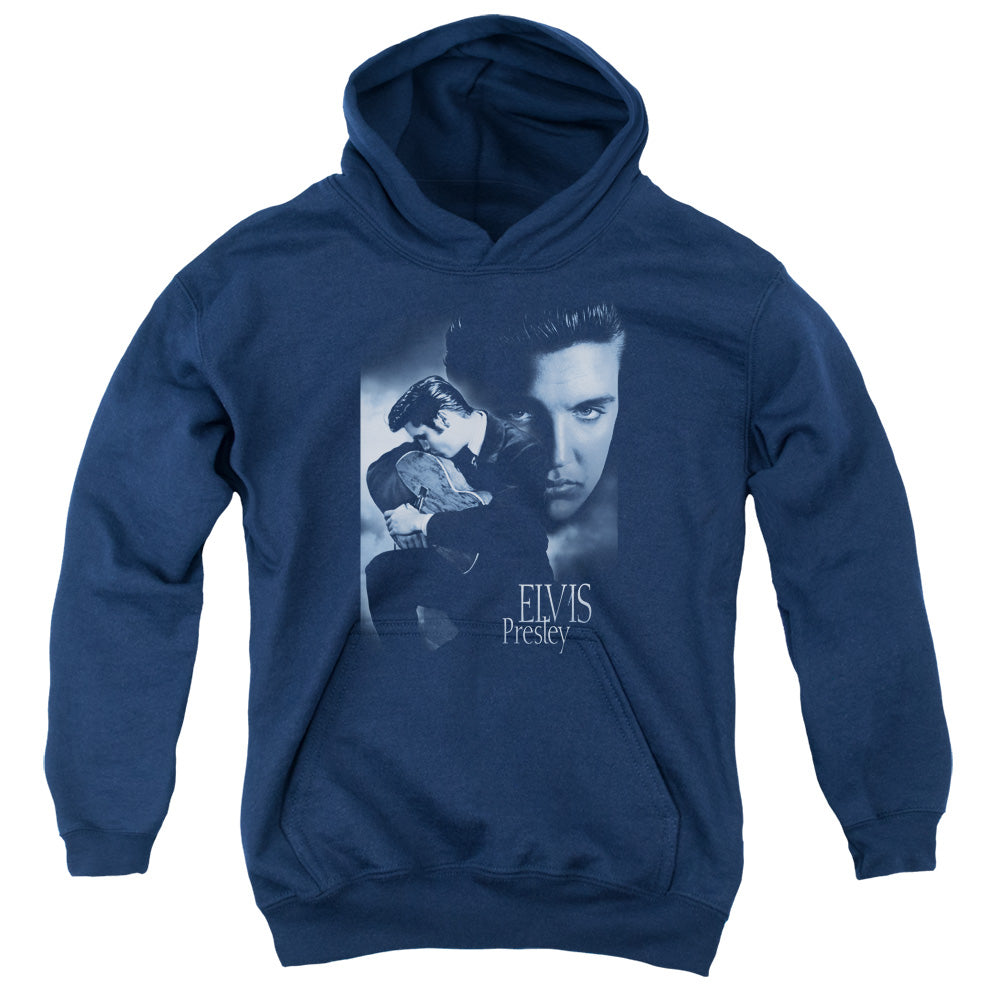 AN OFFCIALLY LICENSED ELVIS PRESLEY REVERENT YOUTH HOODIE NAVY