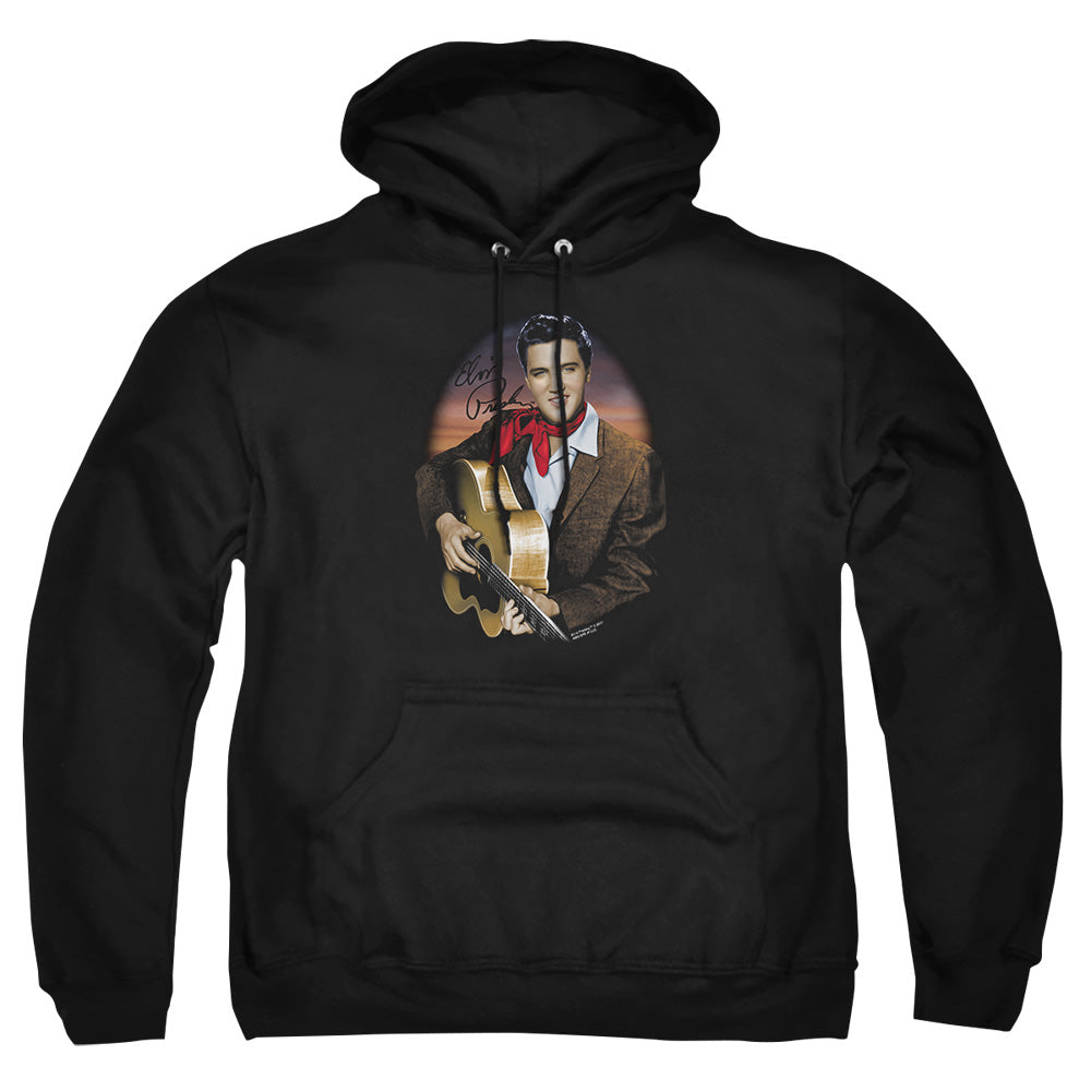 AN OFFCIALLY LICENSED ELVIS PRESLEY RED SCARF #2 ADULT UNISEX PULLOVER HOODIE BLACK