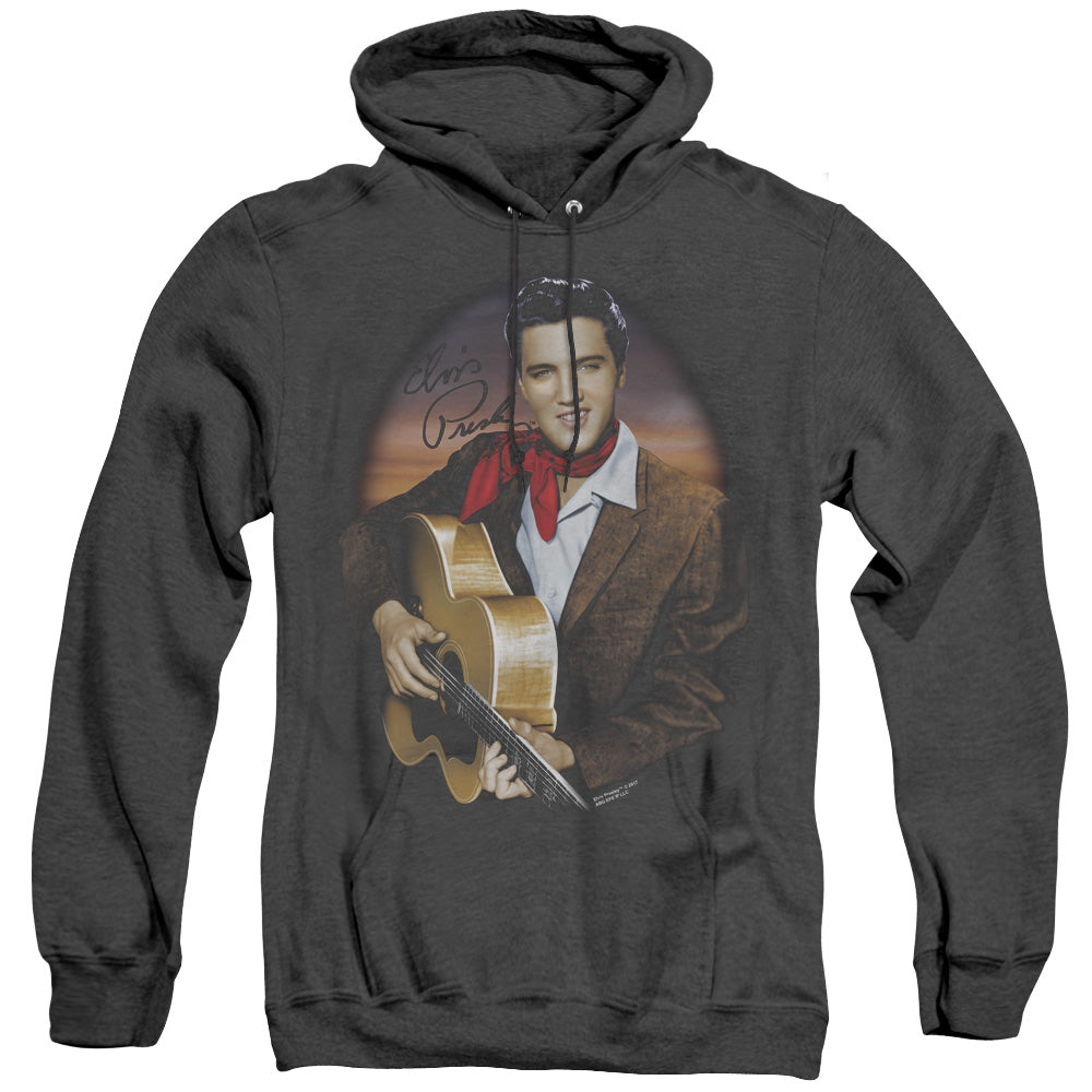 AN OFFCIALLY LICENSED ELVIS PRESLEY RED SCARF #2 ADULT UNISEX HEATHER PULLOVER HOODIE BLACK
