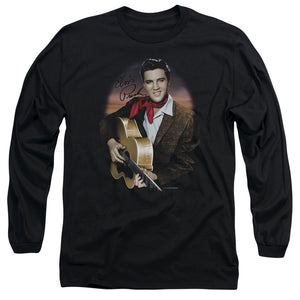 AN OFFCIALLY LICENSED ELVIS PRESLEY RED SCARF #2 MEN'S LONG SLEEVE T-SHIRT BLACK