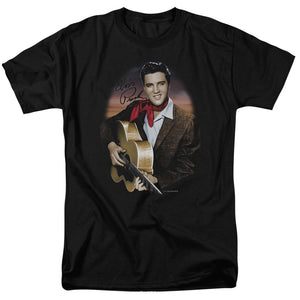 AN OFFCIALLY LICENSED ELVIS PRESLEY RED SCARF #2 MEN'S REGULAR FIT T-SHIRT BLACK