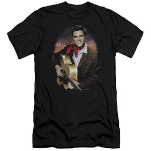 AN OFFCIALLY LICENSED ELVIS PRESLEY RED SCARF #2 MEN'S PREMIUM SLIM FIT T-SHIRT BLACK