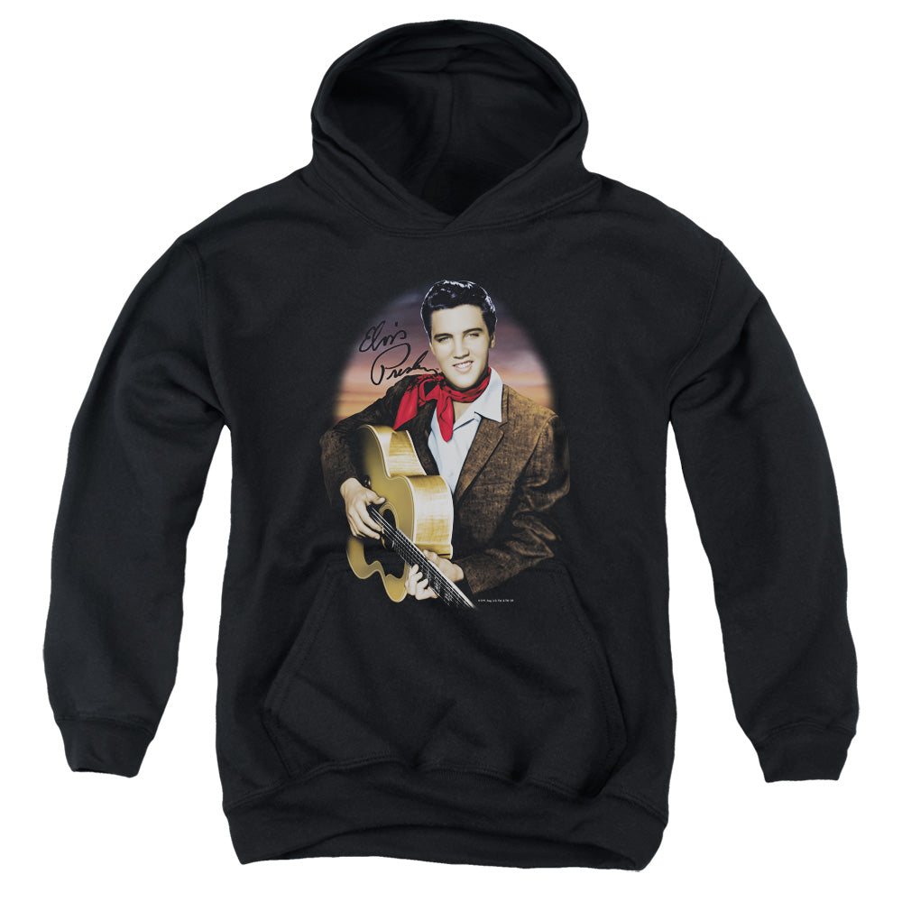 AN OFFCIALLY LICENSED ELVIS PRESLEY RED SCARF #2 YOUTH HOODIE BLACK
