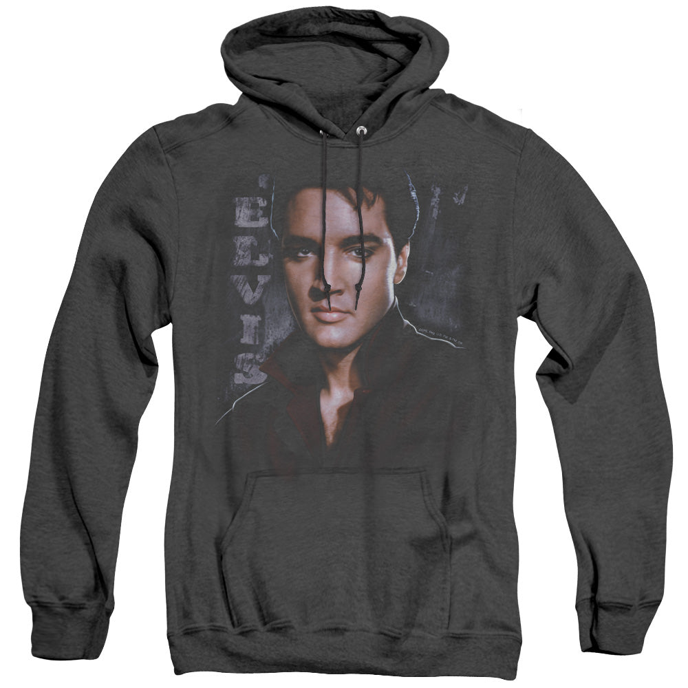AN OFFCIALLY LICENSED ELVIS PRESLEY TOUGH ADULT UNISEX HEATHER PULLOVER HOODIE BLACK