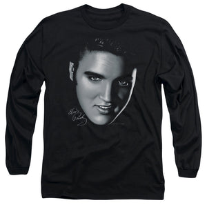 AN OFFCIALLY LICENSED ELVIS PRESLEY BIG FACE MEN'S LONG SLEEVE T-SHIRT BLACK