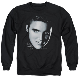 AN OFFCIALLY LICENSED ELVIS PRESLEY BIG FACE ADULT UNISEX CREWNECK SWEATSHIRT BLACK