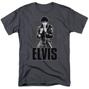 AN OFFCIALLY LICENSED ELVIS PRESLEY LEATHER MEN'S REGULAR FIT T-SHIRT CHARCOAL