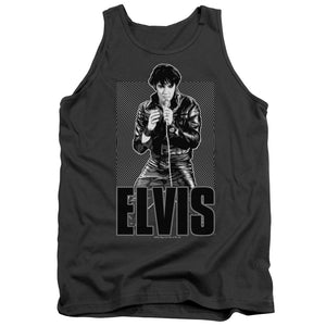 AN OFFCIALLY LICENSED ELVIS PRESLEY LEATHER ADULT UNISEX TANK TOP CHARCOAL