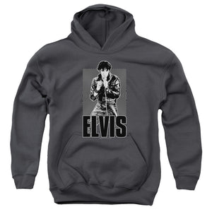 AN OFFCIALLY LICENSED ELVIS PRESLEY LEATHER YOUTH HOODIE CHARCOAL