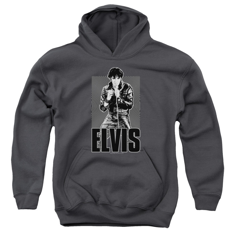 AN OFFCIALLY LICENSED ELVIS PRESLEY LEATHER YOUTH HOODIE CHARCOAL