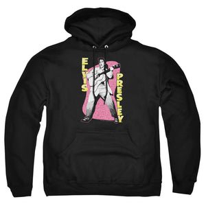 AN OFFCIALLY LICENSED ELVIS PRESLEY PINK ROCK ADULT UNISEX PULLOVER HOODIE BLACK