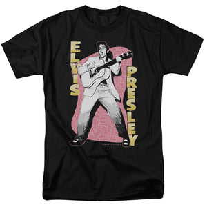 AN OFFCIALLY LICENSED ELVIS PRESLEY PINK ROCK MEN'S REGULAR FIT T-SHIRT BLACK