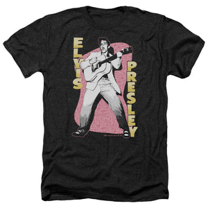 AN OFFCIALLY LICENSED ELVIS PRESLEY PINK ROCK MEN'S HEATHER T-SHIRT CHARCOAL