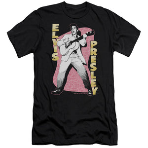 AN OFFCIALLY LICENSED ELVIS PRESLEY PINK ROCK MEN'S PREMIUM SLIM FIT T-SHIRT BLACK