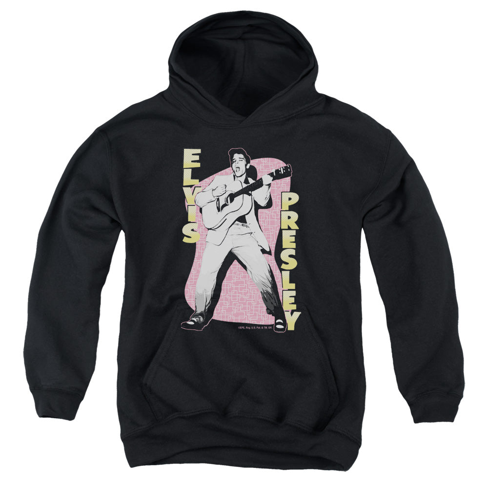 AN OFFCIALLY LICENSED ELVIS PRESLEY PINK ROCK YOUTH HOODIE BLACK