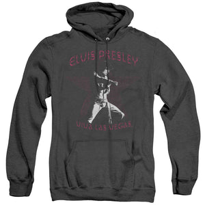 AN OFFCIALLY LICENSED ELVIS PRESLEY VIVA LAS VEGAS STAR ADULT UNISEX HEATHER PULLOVER HOODIE BLACK
