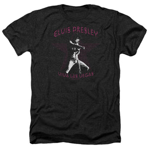 AN OFFCIALLY LICENSED ELVIS PRESLEY VIVA LAS VEGAS STAR MEN'S HEATHER T-SHIRT CHARCOAL